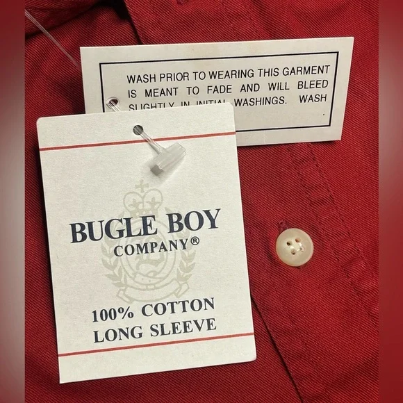Vintage 90s deadstock Bugle Boy red long sleeve logo crest button down shirt XL - Picture 6 of 7